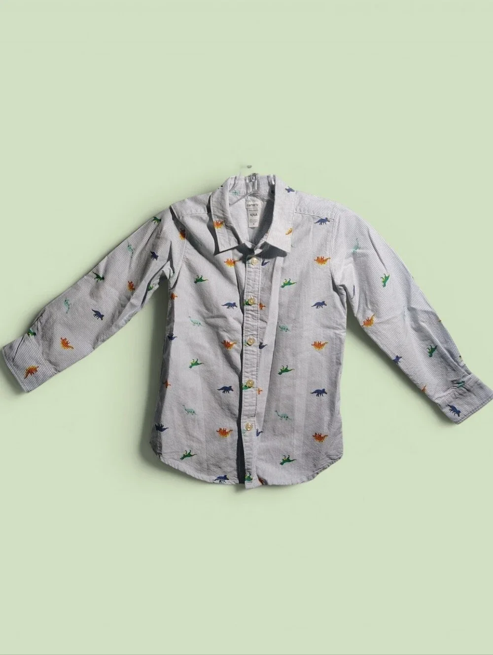 Carter's Boys' Button-Down Shirt with Multicolor Dino Print - White/Blue